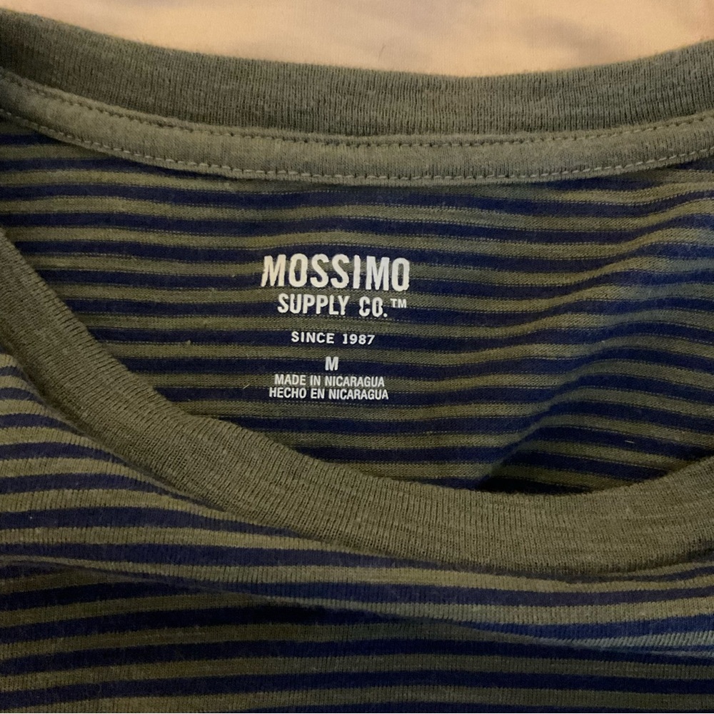 Mossimo olive green and navy blue striped t shirt. Size Med - Picture 5 of 5